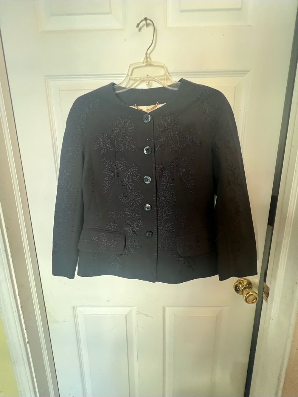 Moschino couture navy Embroidered Button-Front Blazer 10